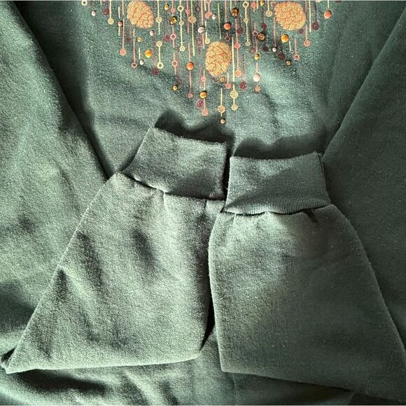 Morning Sun Sweatshirt Womens Medium Layered Collar Dark green Ivory Pinecone - Picture 10 of 11